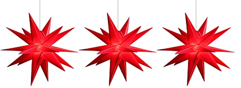 Novaliv 3er Sparset Weihnachtssterne Dekosterne 40cm ROT für AUSSEN Kabel mit Trafo & Timerfunktion 3D Stern 18 Zackig Leuchtstern Weihnachtslicht Winterbeleuchtung 3D Stern Weihnachtslicht