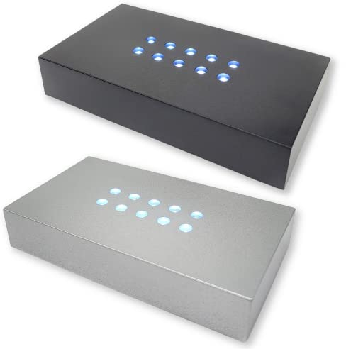 LED Untersetzer Leuchtsockel mit 10 LEDs | Weiße LED Beleuchtung für Glas, Kristall und Figuren | Geschenkidee für Männer und Frauen zu Dekoration | Ideal für 2D und 3D Glasblock Ambiente (Silber)