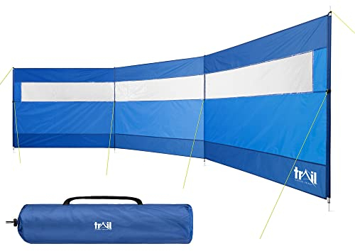 Trail Steel 4 Pole Windbreak with Window, 5m x 1.4m Windbreaker Sun Shelter Privacy Screen for Outdoor Camping Festival Garden with Guy Lines, Pegs and Carry Bag (Blue)