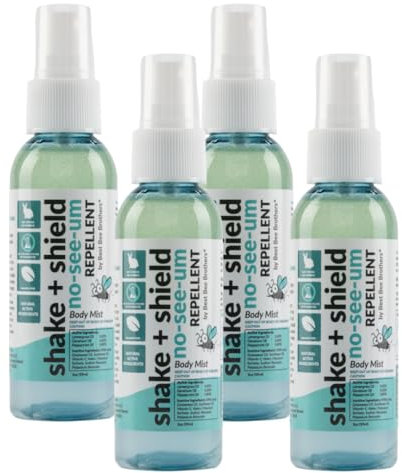 Best Bee Brothers Shake + Shield No-See-Ums Gnat Spray – Non-Greasy Bug Spray Body Mist Made with Plant-Based Ingredients, 2 Oz. (4 Pack)