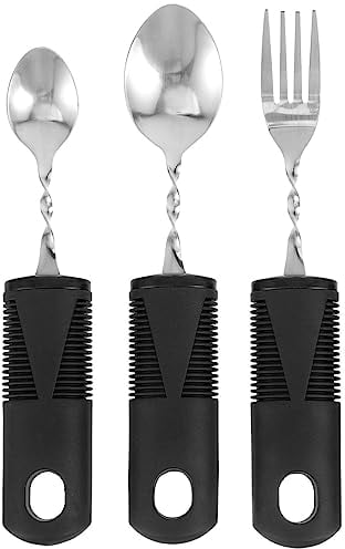 Beavorty Utensilios Adaptables 3 Uds. Cuchara Curva Tenedor Sin Asas Cubiertos De Acero Inoxidable Para Comer Para Temblores De Ancianos