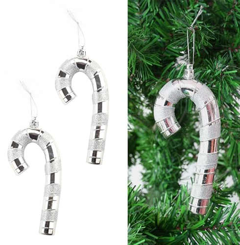 DAHI 12pcs Zuckerstangen für den Weihnachtsbaum Glitzernd Zuckerstangen zum hängen Weihnachten Anhänger (Silber+Silber)