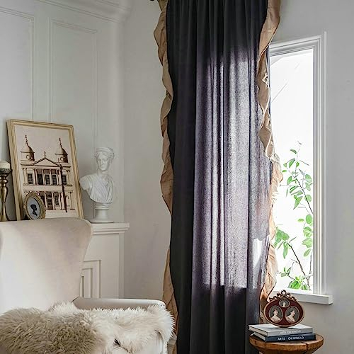 Ayoiow Vorhang Schwarz Verdunkelnd, Vorhang Blickdicht 2Er Set Grey Beige 150X260CM Ür Maximale Verdunkelungsvorhang In Wohnräumen Schlafzimmern Büros Mit Rüschen