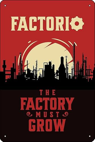 Factorio Poster Poster 20,3 x 30,5 cm, lustiges Metall-Blechschild, Spielzimmer, Männerhöhle, Wanddekoration