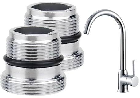 Alicer 2pcs Wasserhahn Adapter, M18 - M22 Aussengewinde Wasserhahn mit Gummidichtung Wasserhahn Aufsatz für Küche Badezimmer Wasserfilter(Silber)