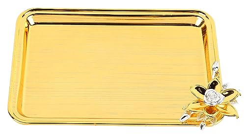 Bandeja Decorativa Para Servir, Bandeja Dorada Para Servir, Bandeja De Servicio De Alimentos, Bandeja De Tocador De Baño, Bandeja Decorativa Dorada Para Mesa De Centro(Small)