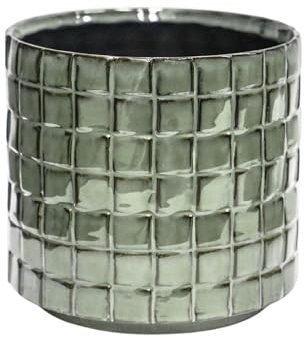 Ivyline Tarah Textured Glaze Planter in Sage - Durable and Stylish - Decorative Contemporary Indoor Ceramic Houseplant Flower Pot - H17cm x D18cm