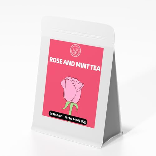 HANGFANGLING Tè Alla Rosa E Menta, Favorisce La Digestione, Calma E Rilassa, Allevia L'ansia, Aiuta a Dormire, Rinfresca L'alito, Cura Della Pelle, Tè Regalo (20 Bustine)