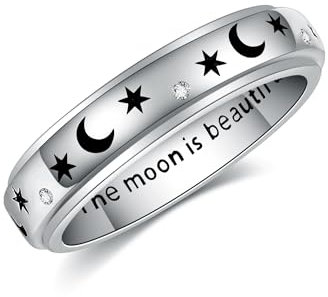 Mond Stern Spinner Ringe 925 Sterling Silber Fidget Angst Ring Mond und Stern Schmuck Geschenke für Damen Frauen Mädchen Männer (Größe 7)