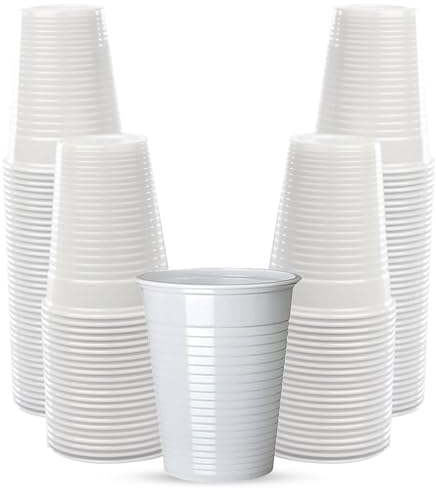 CHEF ROYALE 7oz (50 pcs) White Plastic Cups - Disposable Drinking Cups - Recyclable BPA Free Cups - Eco-Friendly Blue Cups for Halloween, Easter, Christmas, Birthdays, Wedding (50)
