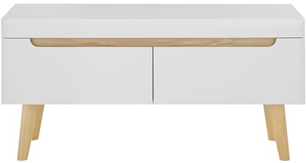 Lomadox Wohnzimmer TV-Lowboard, Fernsehtisch, 107cm, in Weiß Matt mit Eiche