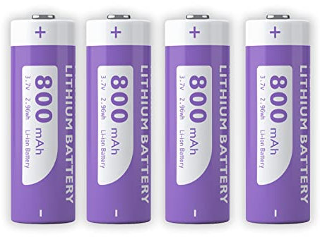 LifePO4 ICR14505 Piles Rechargeables 14500 AA 800mAh Batterie Haute Capacité pour Lampe Torche et Lampes solaires-Lot de 4 (3,7)