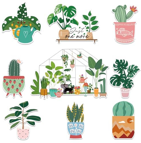 Cute Plant Monstera Fridge Magnets - 9PCS Potted Plant Magnets for Fridge Decal, Monstera Albo Leaf Magnetic Stickers for Home Kitchen Office Whiteboard Locker House Refrigerator Decorations Gifts