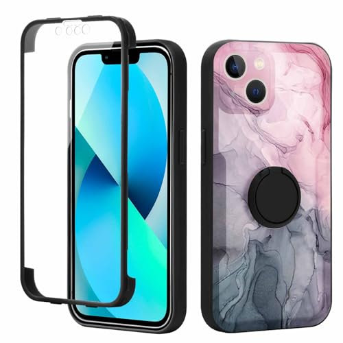 Yoedge Kickstand Phone Case for iPhone 13 6.1, 360°Rotatable Magnetic Ring Holder Cases,Full Body Shockproof Silicone TPU Back Cover with Built-in Screen Protector, Grey Marble