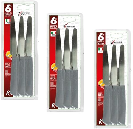 kasaviva Coltelli da Tavola, Set di 6pz per Tavola, Lama in Acciaio Inox Bonomi, Manico Indeformabile (GRIGIO, 3 cf)
