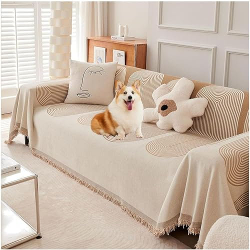 Double Sided Chenille Sofa Cover, Stylish Sofa Cover, Chenille Furniture Sofa Cover Towel, Chenille Material Double Sided Sofa Towel (Beige,180x260cm)