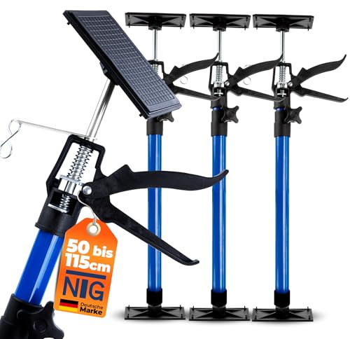 NTG Einhandstütze | 50-115 cm | Bis 30 kg | 45° Winkel | Für Trockenbau, Ausbau, etc. | Montagestütze | Deckenstütze | Teleskopstütze | Deckenstütze (3 Stück)