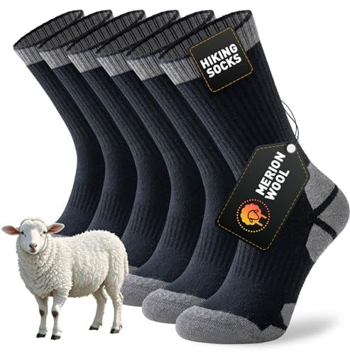 Niorasen Merino Wool Walking Socks for Men Women, Cushioned Anti Blister Performance Hiking Socks for Running, Sports, Cycling, Trekking, Work, Casual Thicked 3 Pairs