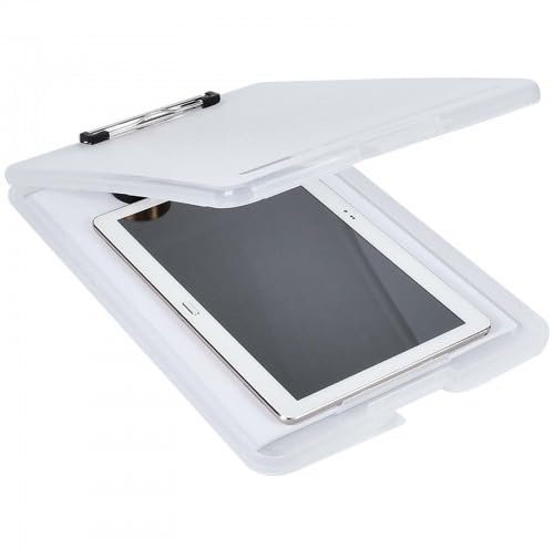 Klemmbrett A4 mit Aufbewahrung, Clipboard mit Deckel, Schreibbrett mit Fach, Heavy Duty Kunststoff, Folio Opening, Klemmbrett A4 mit Deckel, für Schul, Heim,Büro Verwenden, Weiß