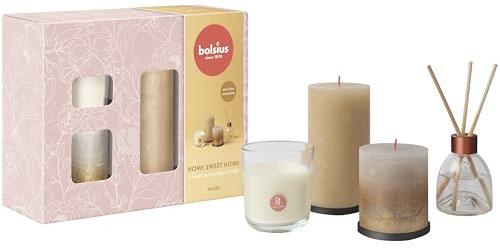 Bolsius - Velas con difusor de varillas y vela perfumada - Juego de 4 unidades - Home Sweet Home - Vainilla - Largo tiempo de combustión - Incluye cera vegana - Sin aceite de palme