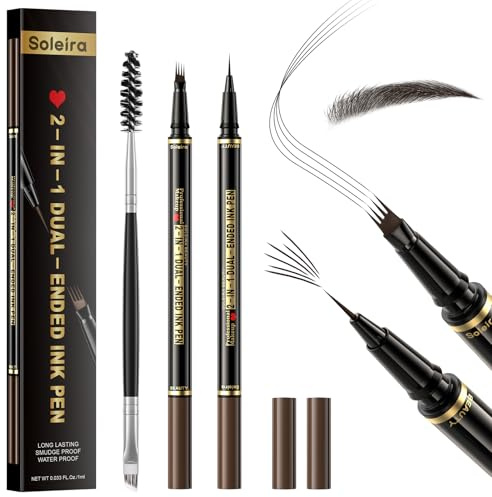 Soleira Crayon Sourcils Waterproof Microblading Avec 4 Pointes,Marron Foncé | Eyebrow Pen et Pinceau à Sourcils Double Embout, Longue Tenue Pour Des Sourcils D'apparence Naturelle