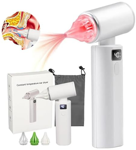 TRTDYFKH Electric Ear Dryer with 3 Earplugs, 650nm Red Light + 3 Gear Wind Temperature, Low Noise, Efficient Drying, Safe Reusable, Rechargeable Ear Dryer for Adults and Kids