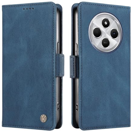 ILING Case for OPPO Reno 12F 4G / OPPO Reno 12 FS 5G (Reno12 F 5G), Ultra-thin Leather PU Skin Wallet Cover Flip Folio Shockproof Case with Card Slots, Kickstand, Magnetic Close, RFID Blocking (Blue)