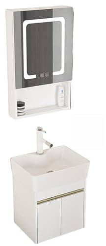 SXSYTR Mobile Bagno con Lavabo, Armadietto da Bagno Ad Angolo con Lavandino E Specchio LED, Piccolo Salvaspazio, con Lavabo, Montaggio A Parete, Set di Mobili da Bagno per Arredamento Moderno(55cm)
