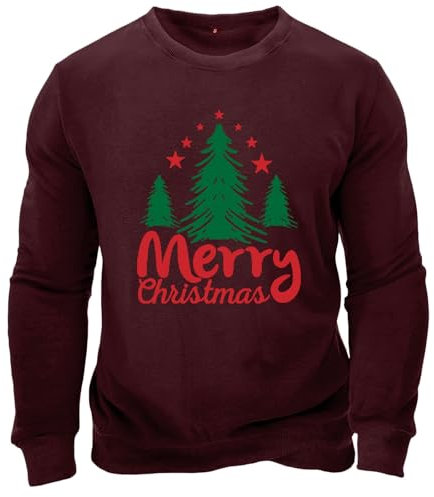 Lässiges Weihnachtssweatshirt für Herren 2024, Hoodies, Top, lässig, modisch, locker, 3D-Weihnachtsdruck, Rundhalsausschnitt, langärmelig, Sweatshirt, Winterkleidung für Herren, rot, XL