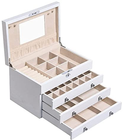Schmuckschatulle, Schmucketui, große Schmuckschatulle für Damen, verspiegelt, Uhren-Organizer, Aufbewahrung für Halsketten, Ringe, Ohrringe, abschließbar, Geschenkbox, Schmuck(Weiß - 28,9 x 19 x 18,5