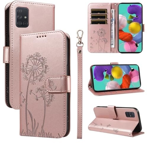 Bravoday Coque pour Samsung Galaxy A71 4G, Housse en Cuir PU Premium Etui à Rabat Pochette de Portefeuille avec Porte Carte Étui de Protection pour Galaxy A71 4G, Or Rose