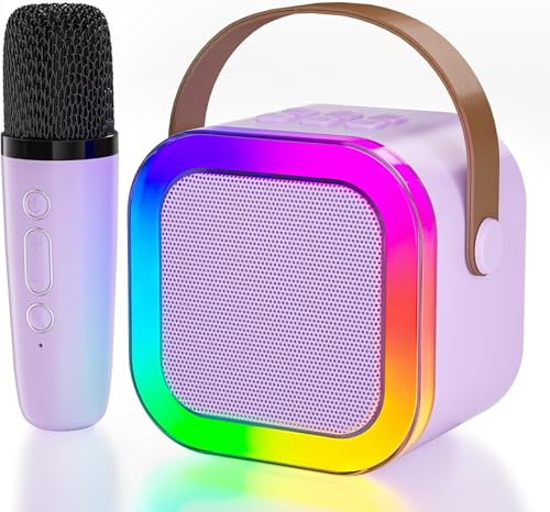 Kids Karaoke Machine for Girls, Portable Karaoke Speaker with Bluetooth and Wireless Microphone for Adults(Purple)