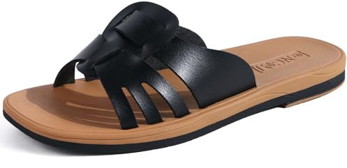 ONCAI Femmes Sandales Mode Femme Plates Sandales 2025 Confort Antidérapant Caoutchouc Été élégantes pour Maison Plage Noir Khaki Taille 42