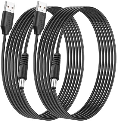 SinLoon USB to DC 5.5x2.1mm Power Cord 5V3A 10FT, 2Pcs 5.5mm Barrel Jack Charging Cable for Security Camera/LED Lights/Router/Set-Top Box, Pure Copper Core Stable 5V Direct-Through Design