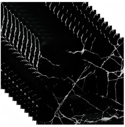 JNTFNE 40Pcs Stickers Muraux en Marbre Noir, Carreaux d'Auto-Adhésif en PVC Peel & Stick pour Dosseret de Cuisine, Murs de Douche de Salle de Bain, Revêtement étanche à La Zone Humide, 30x30cm Black