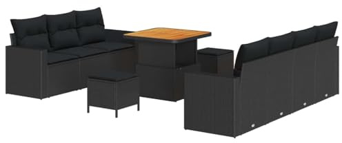 vidaXL Gartensofa-Set 10 STK. 7-Sitzanzahl Schwarz Poly-Rattan