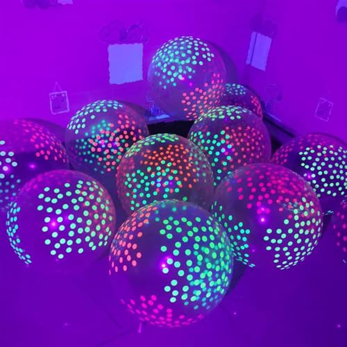 Fesnova 20 Stück UV Neon Ballons Leuchtende Luftballons, Schwarzlicht Reaktive Fluoreszierende Polka Dot Latex Ballons, für Geburtstag, Jahrestag, Abschlussfeier, Schwarzlicht Neon Party Dekoration