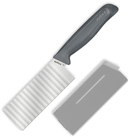 Zyliss Crinkle Knife, Potato Cutter and Chipper, Vegetable Knife Chopper | 11.5cm Ultra Sharp Stainless Steel Blade Soft Grip Handle With Sustainable Wheat Straw Dishwasher Safe Blade Guard For Safety