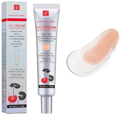 MTUVKGT CC Cream mit Centella Asiatica, leichte CC-Creme zur Farbkorrektur, Ebenmäßige Foundation mit LSF 25, Volle Deckkraft, unsichtbare Poren, Gesichts-Concealer für Damen-Make-up (01 Hell)
