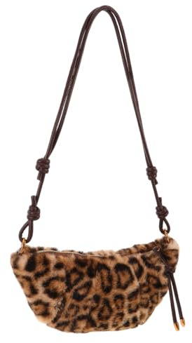 Gatuida Plüsch-Umhängetasche Mit Leopardenmuster Für Damen Halbmond-Schultertasche Mit Verstellbarem Riemen Flauschige Handtasche Für Alltag Herbst Und Winter 11.42X5.12X2.76in