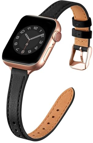 Vozehui Leather Straps Compatible with Apple Watch Strap 38/40/41/42/44/45/49mm,Women Men Slim&Thin Leather Replacement Wristband for Apple Watch Series 11 10 9 8 7 6 5 4 3 2 1 & iWatch SE,Ultra