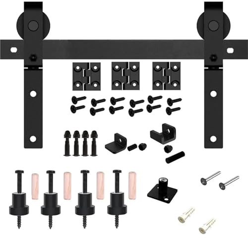 EDEDE Kit Porte Coulissante, Kit de quincaillerie for Porte de Grange coulissante Pliante Robuste de 3,3 à 6,6 Pieds for Porte en Bois(3.3FT(1M))
