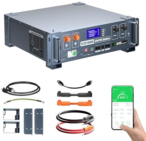 NNH 48V Server Rack Batterie,LiFePO4 48V 100AH Lithium Batterie,Unterstützt WLAN/Bluetooth,3U Server Rack Akku,RS485/CAN,mit 100A BMS und Feuerlöscher,für Solar, Off-Grid, Haushalt, Energiespeicher