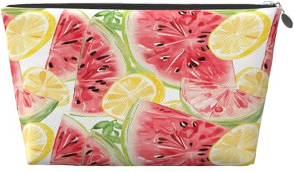 Ginfult Beauty case estivo con anguria e limone, impermeabile, piccola borsa per il trucco, portatile, per donne e ragazze, da viaggio