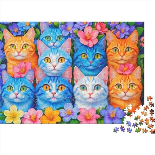Visages de Chat colorés Puzzle en Carton Épais 1000 Pièces Art de Pile de Chat Floral Puzzle Premium Couples Jeu Antistress Papier Recyclé Prêt À Offrir 70x50cm/1000pcs