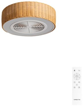CREATE / WIND CLEAR EASY S/Ventilador de techo con aspas ocultas ratán con mando / 40W, Silencioso, Ø50 cm, luz LED 3 temperaturas, temporizador, función verano-invierno