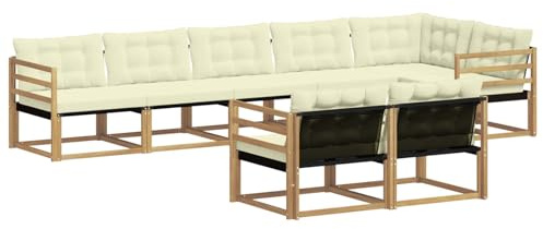 vidaXL Outdoor-Sofagarnitur mit Kissen 8 pcs Weiß und Creme, Gartenmöbel, modernes Outdoor-Sofa, Robustes Eckset für Terrasse, Lounge und Komfort