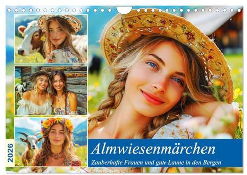 Almwiesenmärchen. Zauberhafte Frauen und gute Laune in den Bergen (Wandkalender 2026 DIN A4 quer), CALVENDO Monatskalender: Eine Ode an die Schönheit und alpine Harmonie (CALVENDO Natur)