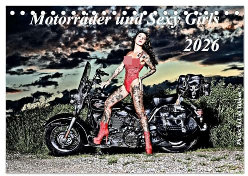 Motorräder und Sexy Girls (Tischkalender 2026 DIN A5 quer), CALVENDO Monatskalender: Stilvoll gestaltete Bilder mit schweren Maschinen und heißen Girls (CALVENDO Erotik)