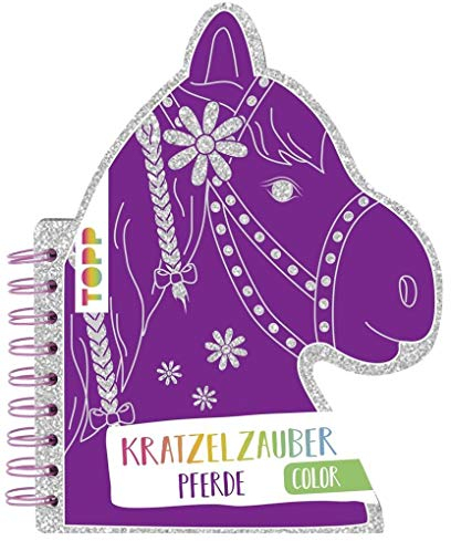 Kratzelzauber Color Pferde (Kratzelbuch in Pferdekopfform): Formgestanztes Kratzelbuch in Pferdekopfform. Mit Holz-Kratzstift, 20 Kratzelseiten, 20 Malanregungen und 40 Skizzenseiten